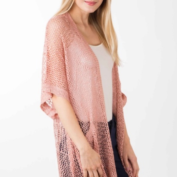 CROCHET KNIT KIMONO STYLE CARDIGAN (ONE SIZE) - Picture 3 of 3